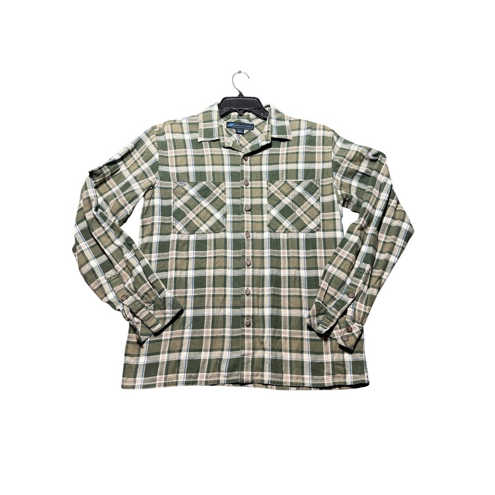 Eastern Mountain Sports Flannel Shirt Mens Medium Green Excellent Plaid F13M0178